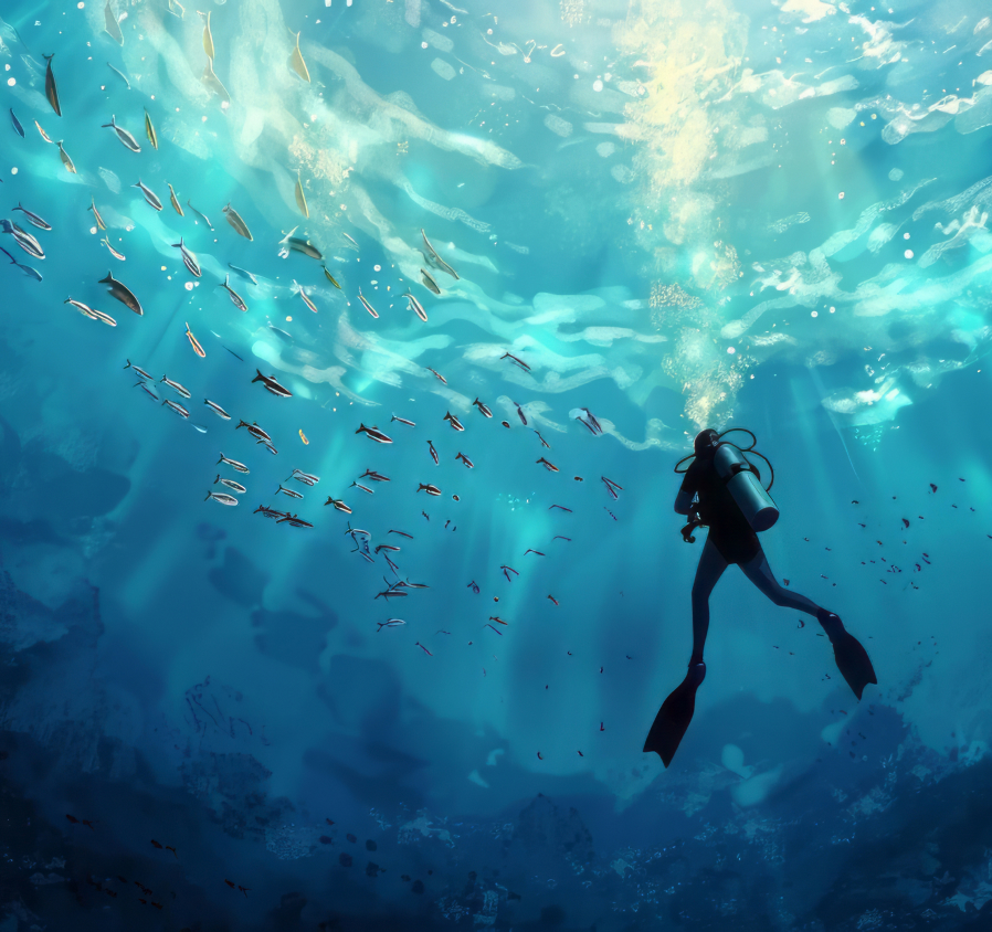 A diver under the sea